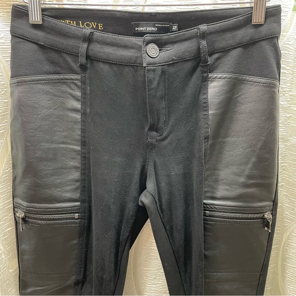Point Zero Nicole Benisti Pants Womens 27 Black Moto Faux Leather Panel - Picture 4 of 14